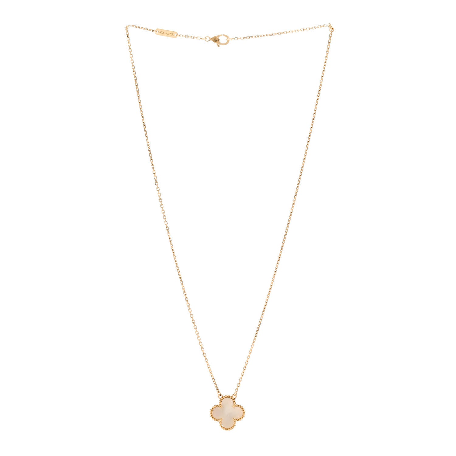 Van Cleef & Arpels 18K Yellow Gold Mother of Pearl Vintage Alhambra Pendant Necklace 4 of 6