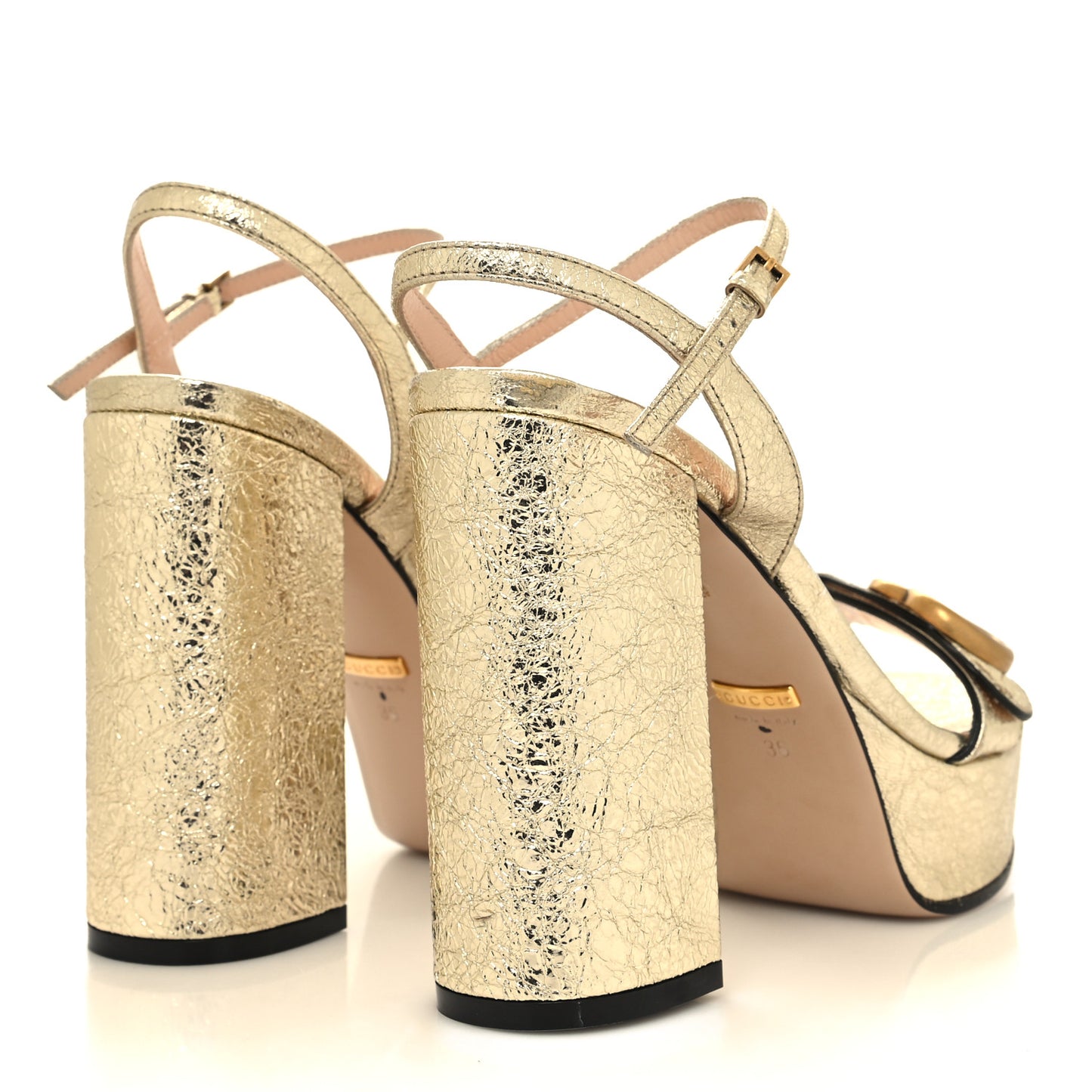 Galassia GG Marmont Ankle Wrap 30/115mm Platform Sandals 36 Platino