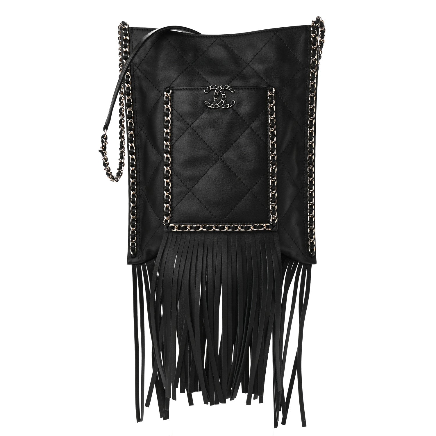 Chanel Calfskin Quilted Fringe Small Shopping Bag Black 1 of 11
