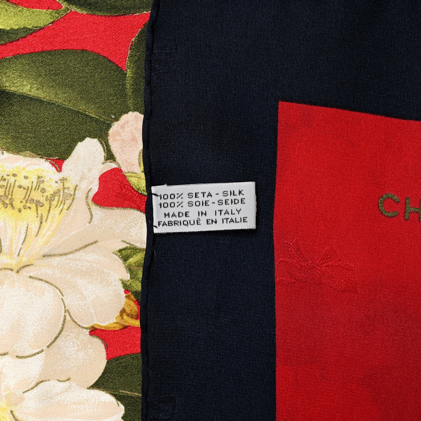 Silk CC Camellia Chain Scarf Red