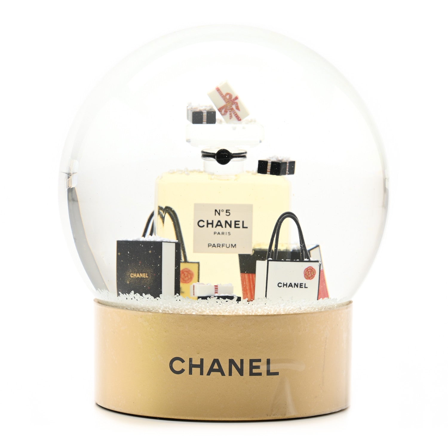 Chanel Glass N°5 Perfume Bottle Snow Globe Gold 1 of 6