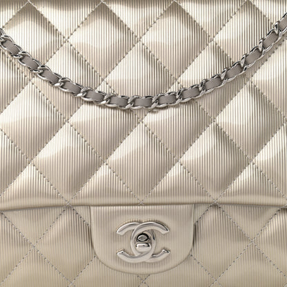 Chanel Striated Patent Quilted Clutch With Chain Flap Beige 8 of 10