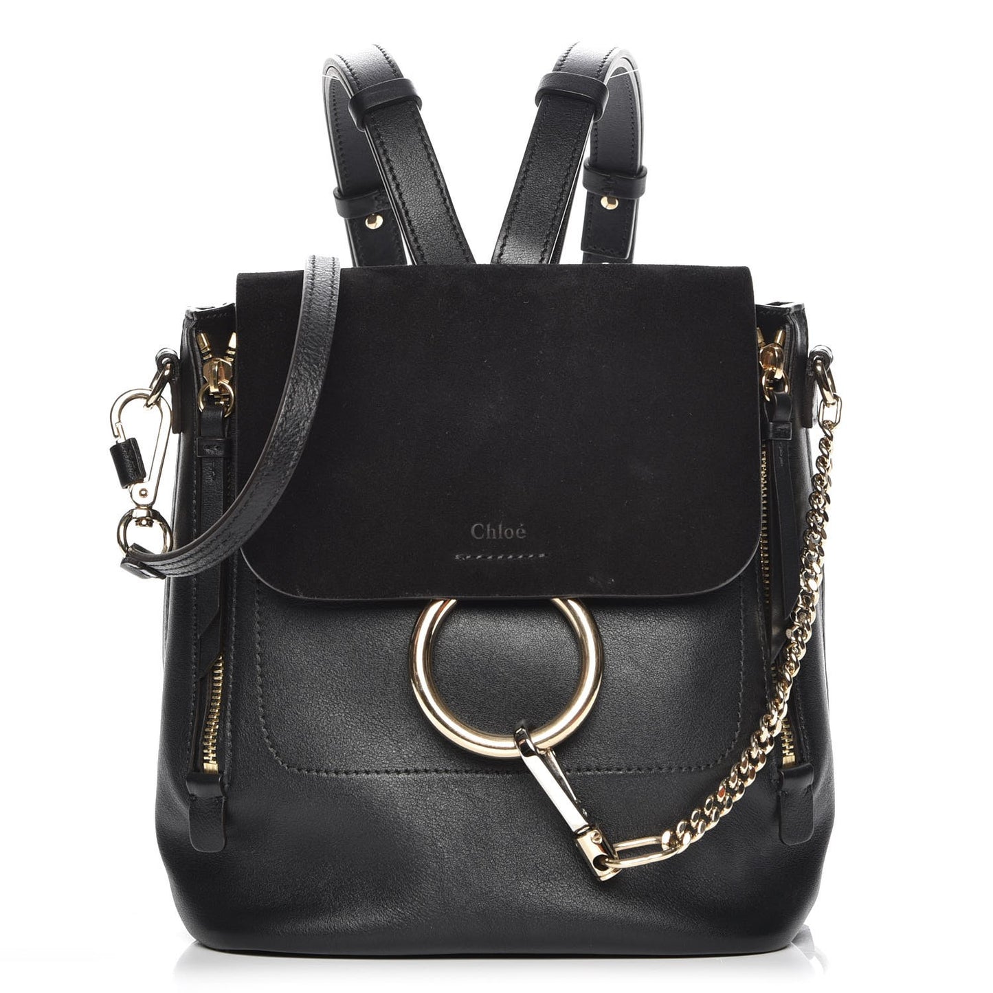 Suede Calfskin Small Faye Backpack Black