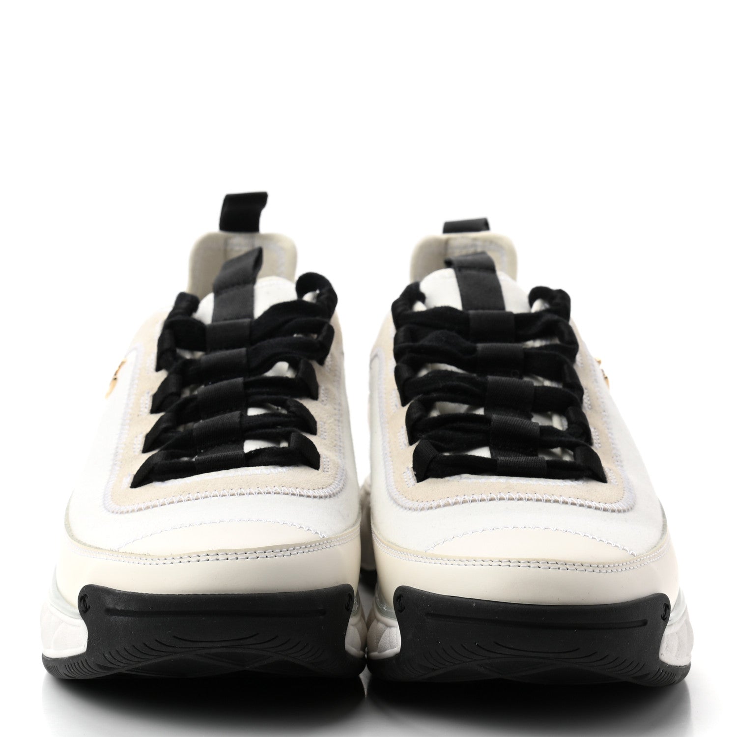 Chanel Velvet Calfskin Mixed Fibers CC Sneakers 40 Ivory Black 2 of 8