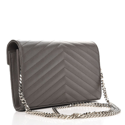 Saint Laurent Grain De Poudre Matelasse Chevron Monogram Chain Wallet Earth 2 of 6