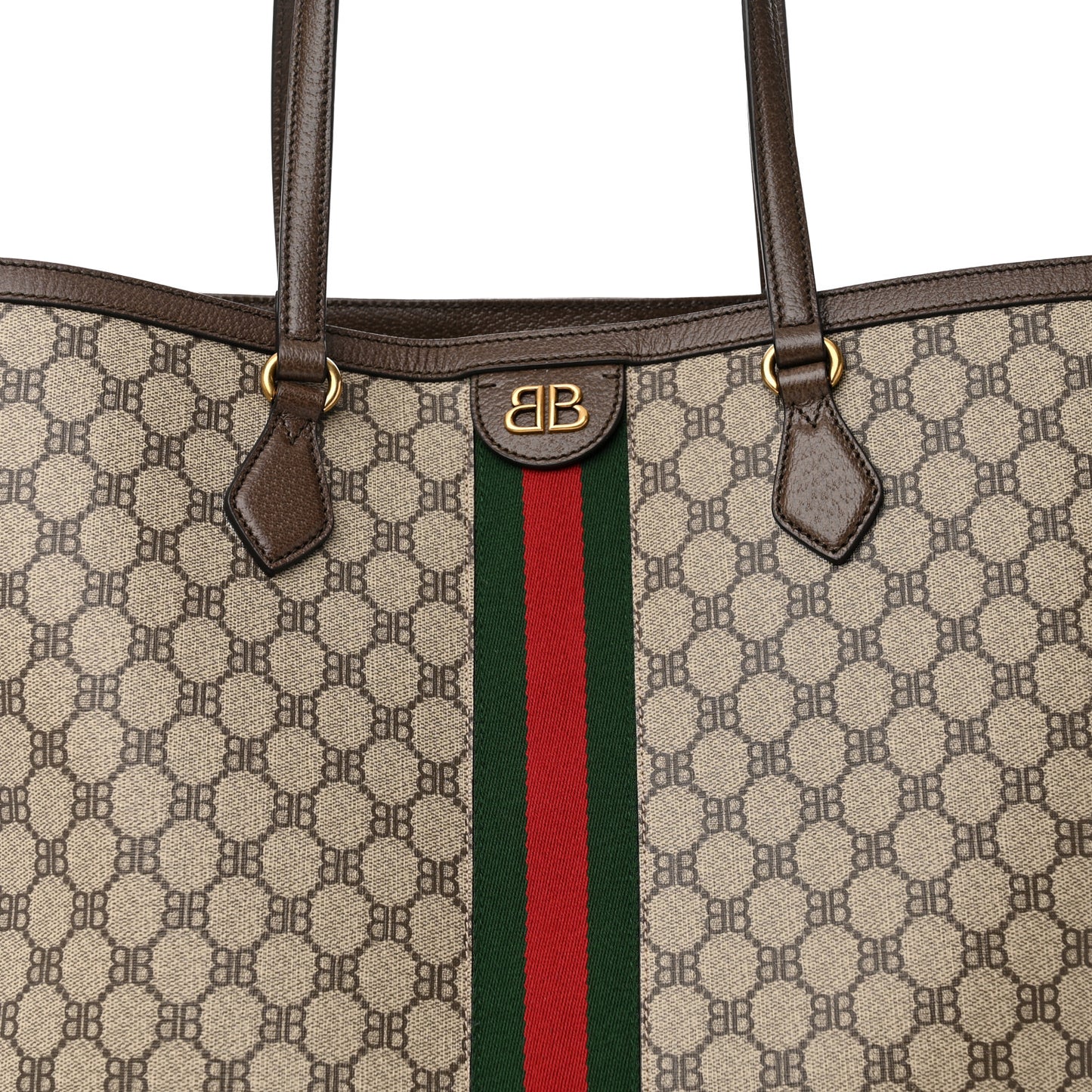 X BALENCIAGA BB Supreme Monogram Web Large Ophidia Shopping Tote Beige New Acero
