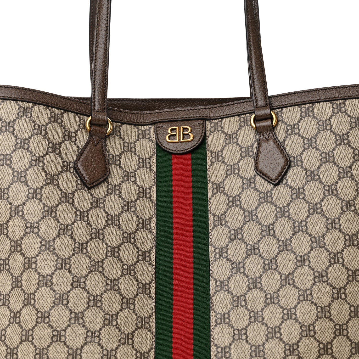 Gucci X BALENCIAGA BB Supreme Monogram Web Large Ophidia Shopping Tote Beige New Acero 8 of 11
