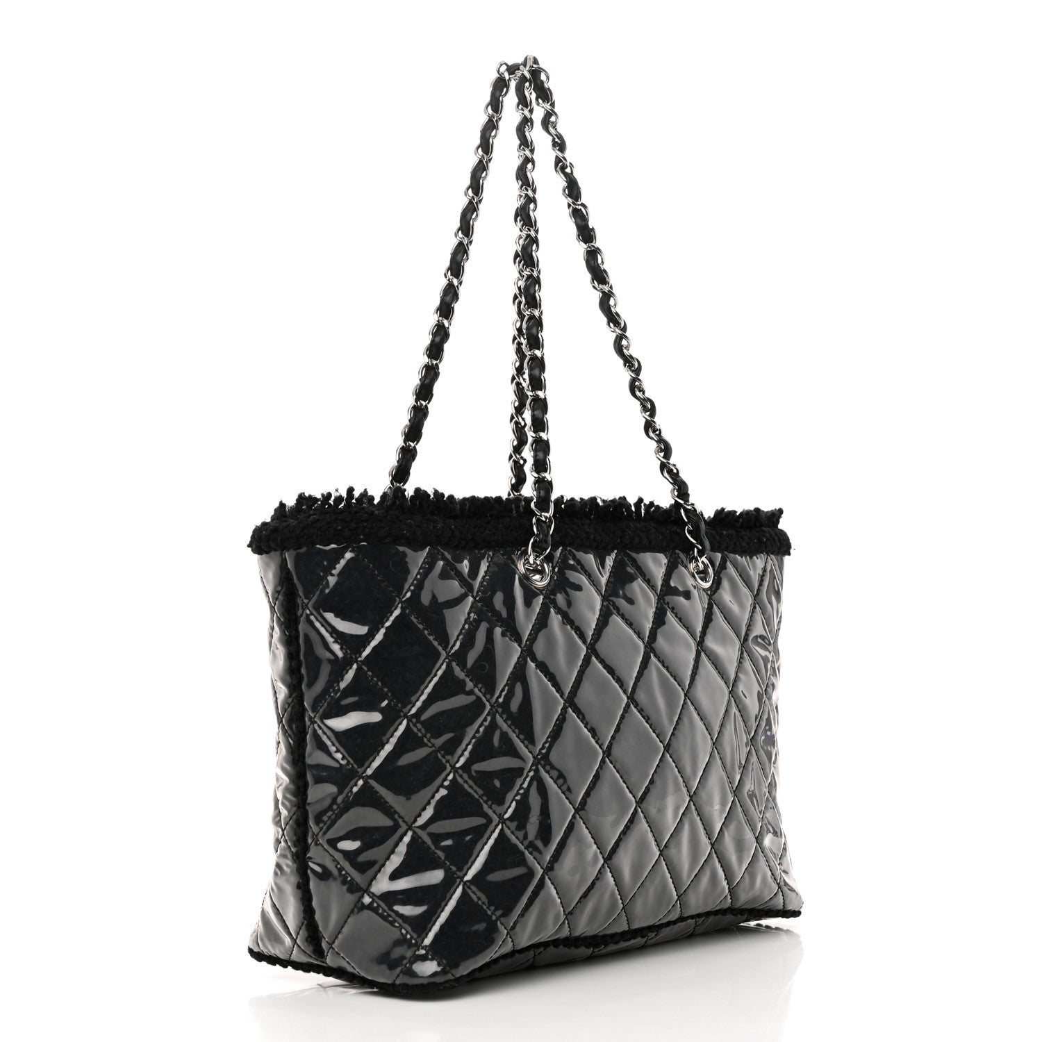 Chanel Vinyl Quilted Funny Tweed Tote Black 3 of 13