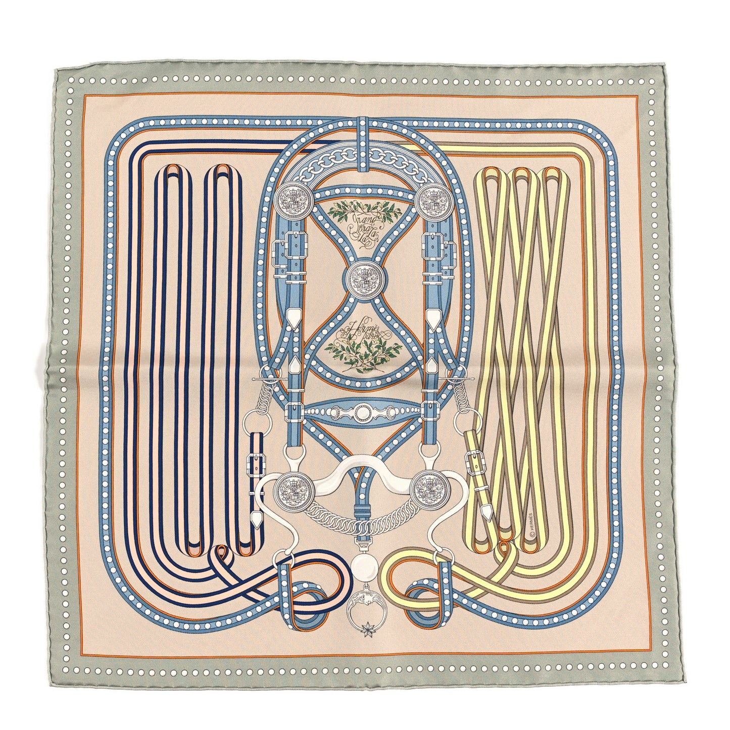 Silk Carre Grand Tralala Scarf 45 Vert Amande Beige Bleu