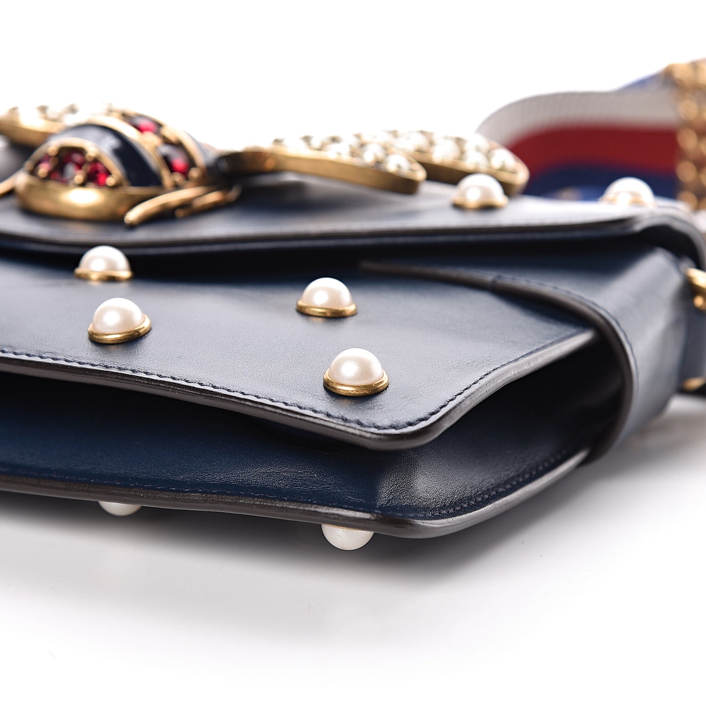 Nappa Pearl Studded Mini Queen Margaret Broadway Shoulder Bag Blue Agata