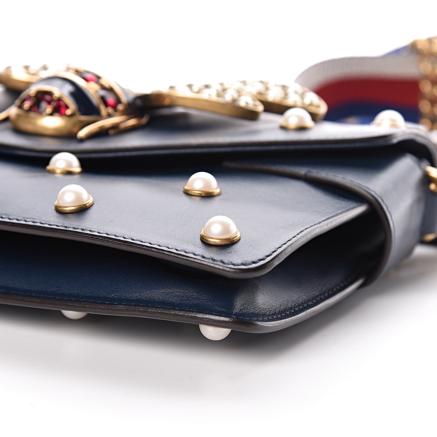 Gucci Nappa Pearl Studded Mini Queen Margaret Broadway Shoulder Bag Blue Agata 11 of 11