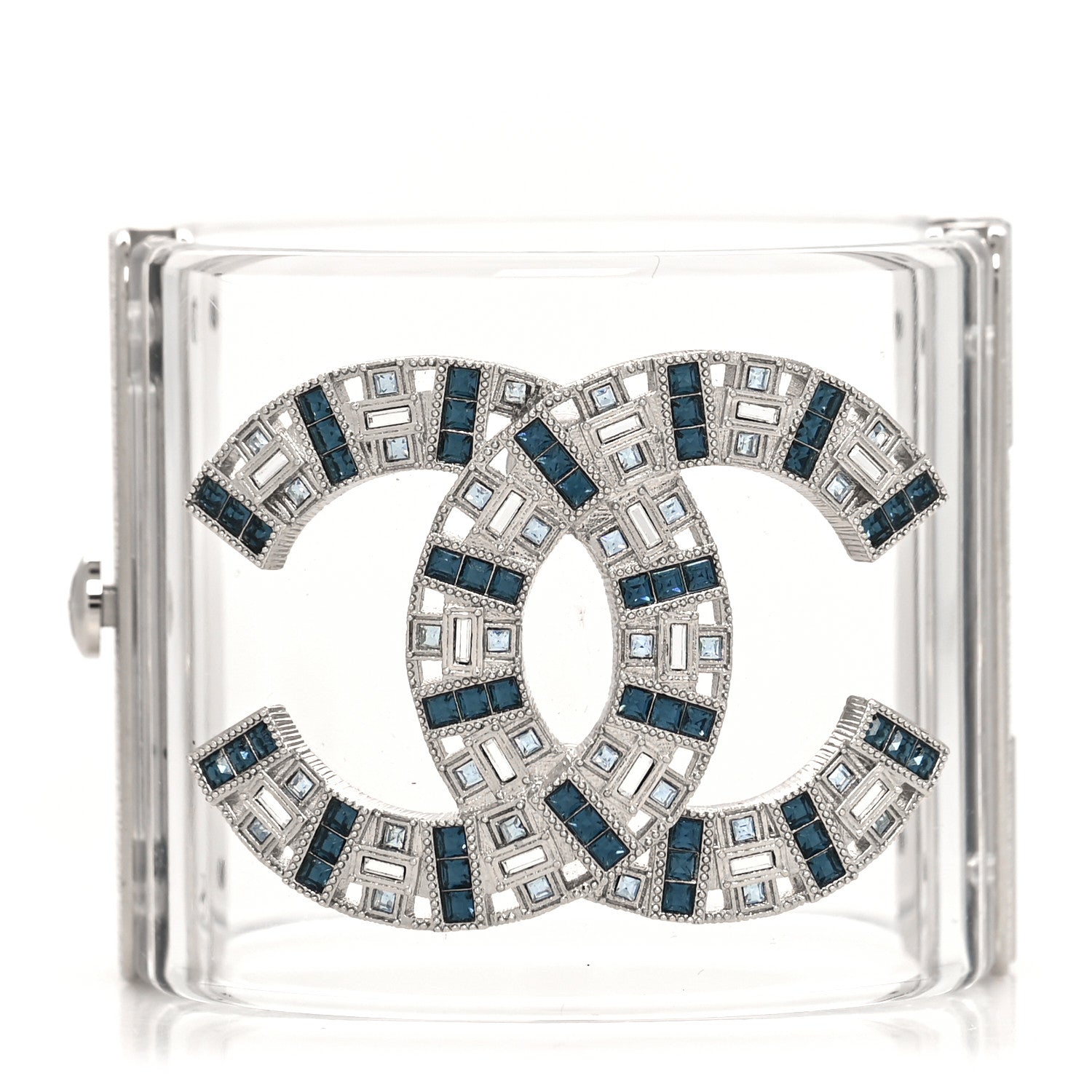 Chanel Baguette Crystal CC Cuff Transparent Silver Blue 1 of 5