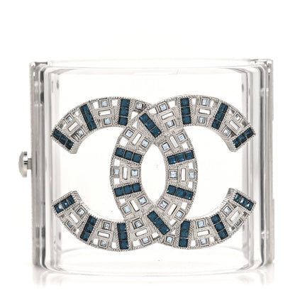 Chanel Baguette Crystal CC Cuff Transparent Silver Blue 1 of 5