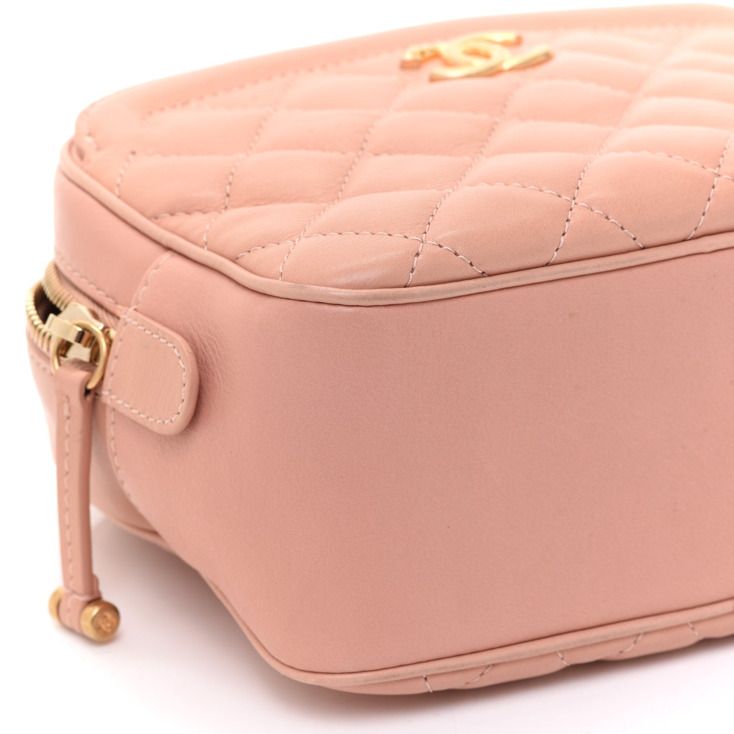 Calfskin Quilted CC Small Vanity Case Dark Beige