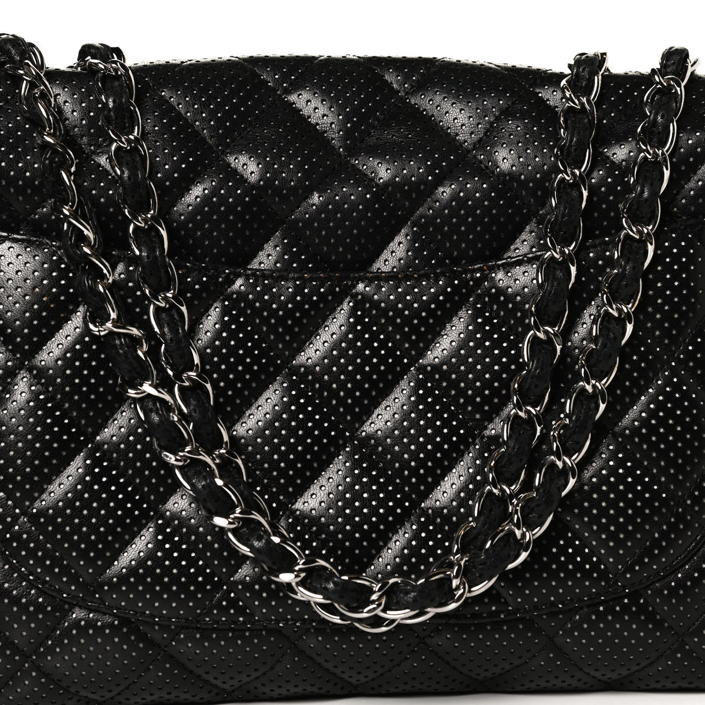 Lambskin Perforated Jumbo Single Flap Black