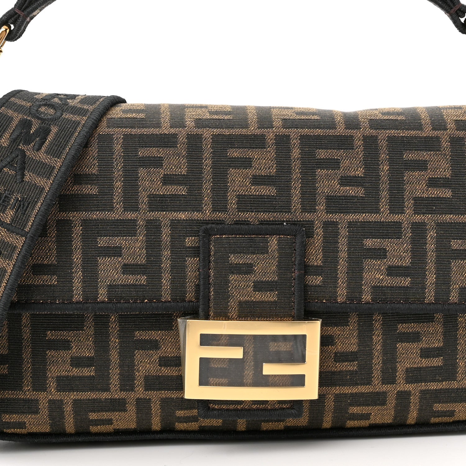 Fendi Fabric Jacquard FF 1974 Medium Baguette Tobacco Moro Black 7 of 9