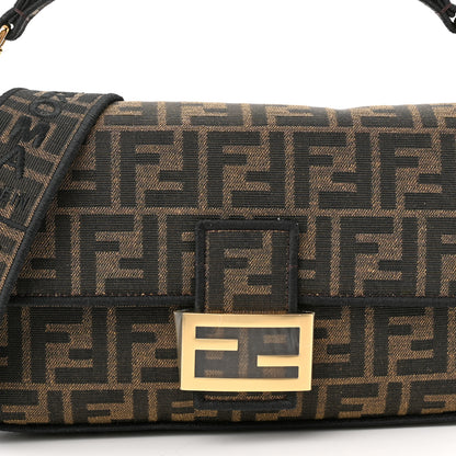 Fendi Fabric Jacquard FF 1974 Medium Baguette Tobacco Moro Black 7 of 9