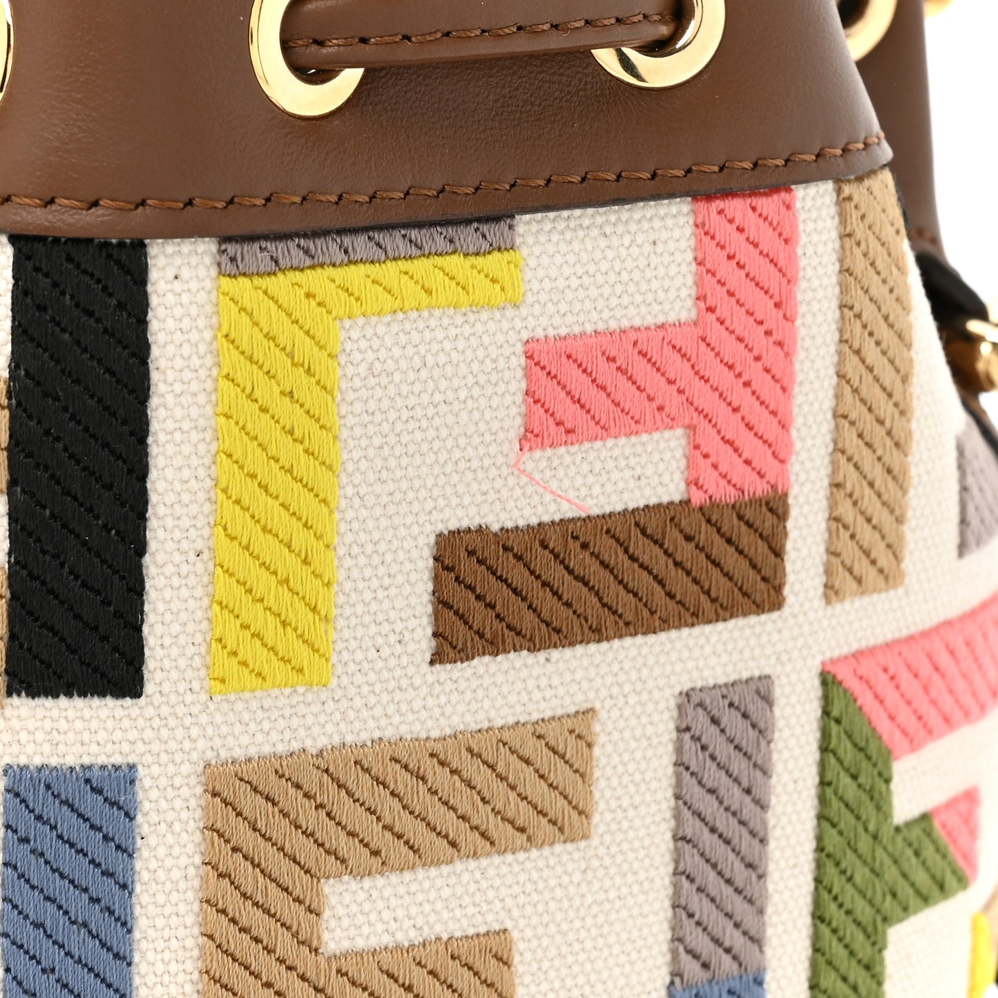 Kuban Canvas Vitello King F is Fendi FF Embroidered Mini Mon Tresor Bucket Bag Multicolor Cuoio