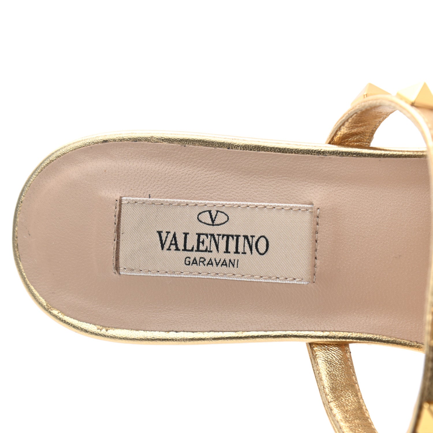 Valentino Garavani Metallic Nappa Rockstud Caged Flat Slide Sandals 35.5 Antique Brass 7 of 7