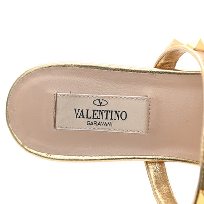 Valentino Garavani Metallic Nappa Rockstud Caged Flat Slide Sandals 35.5 Antique Brass 7 of 7