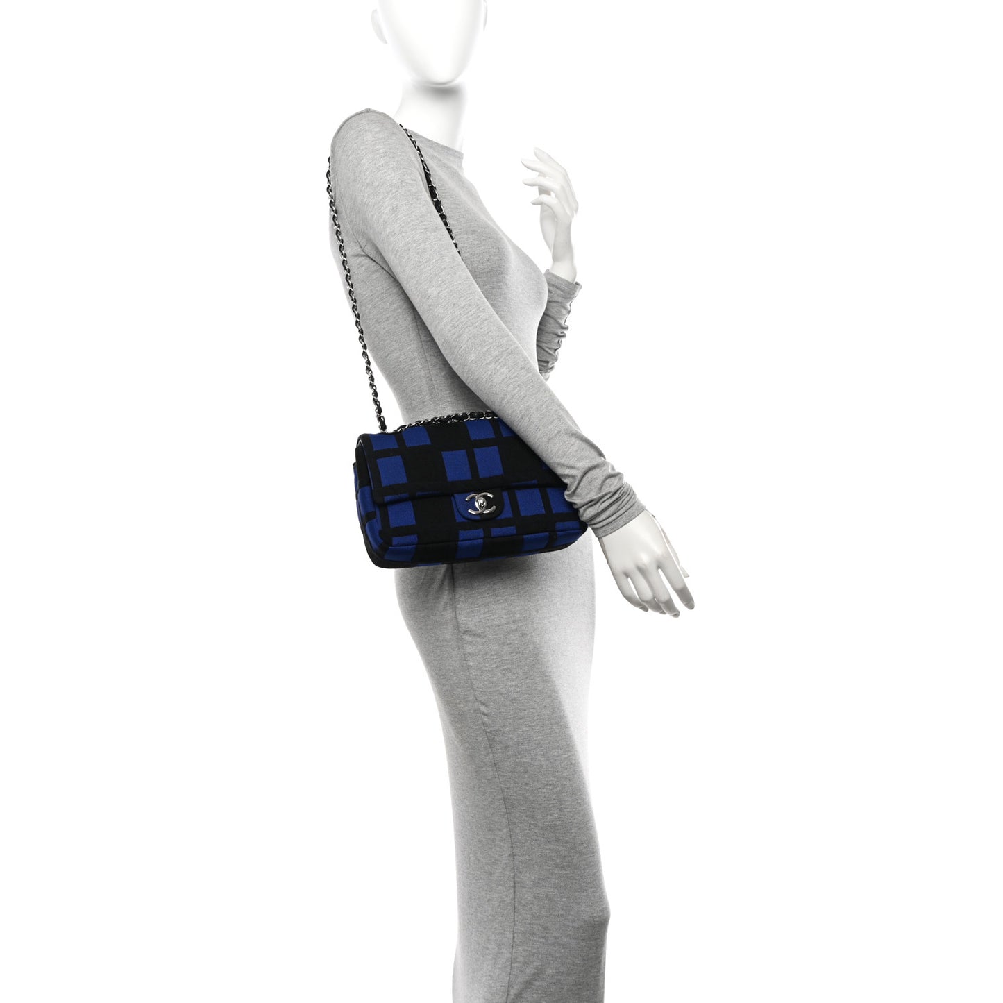 Jersey Quilted Medium Single Flap Blue Black