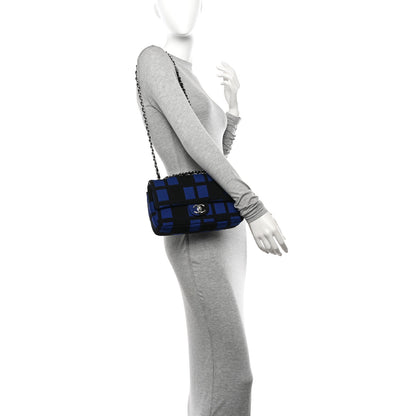 Chanel Jersey Quilted Medium Single Flap Blue Black 3 of 10