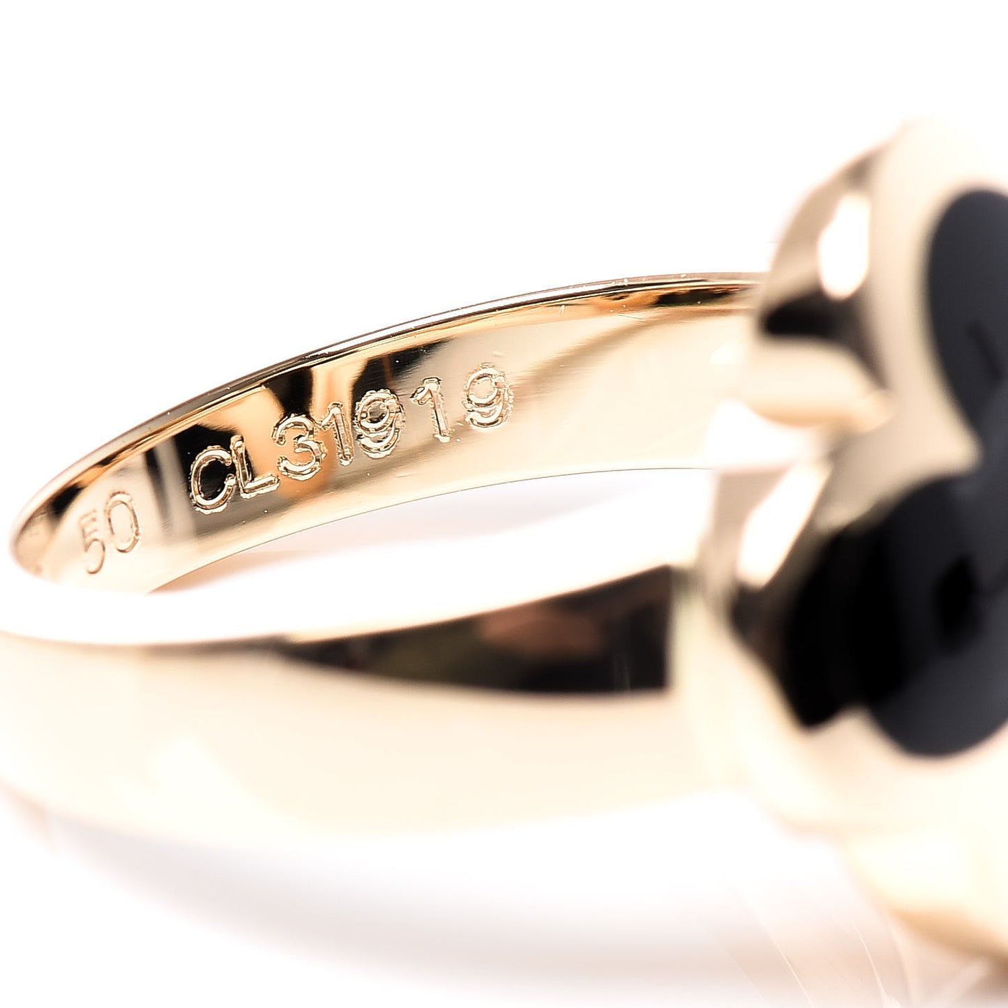 18K Yellow Gold Black Onyx Pure Alhambra Ring 50 5.25