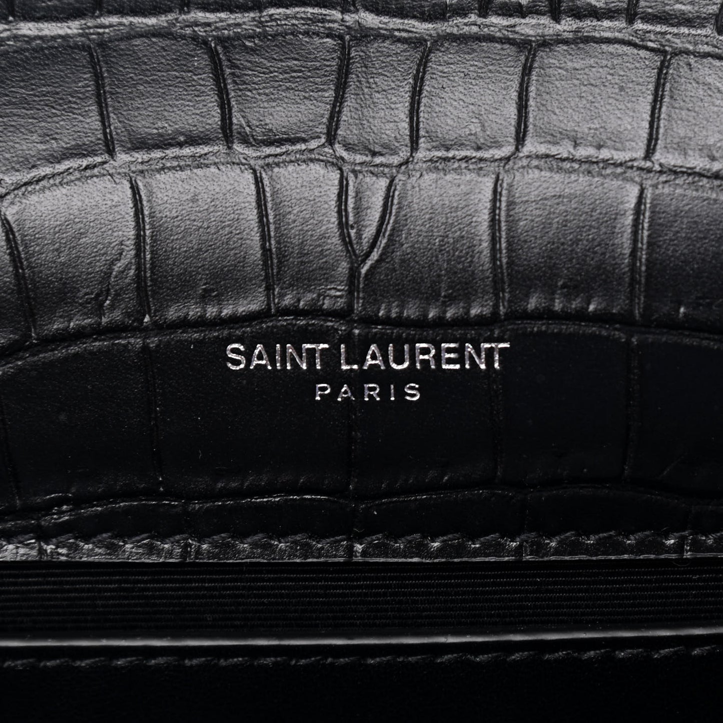 Calfskin Crocodile Embossed Small Classic Monogram Kate Tassel Satchel Black