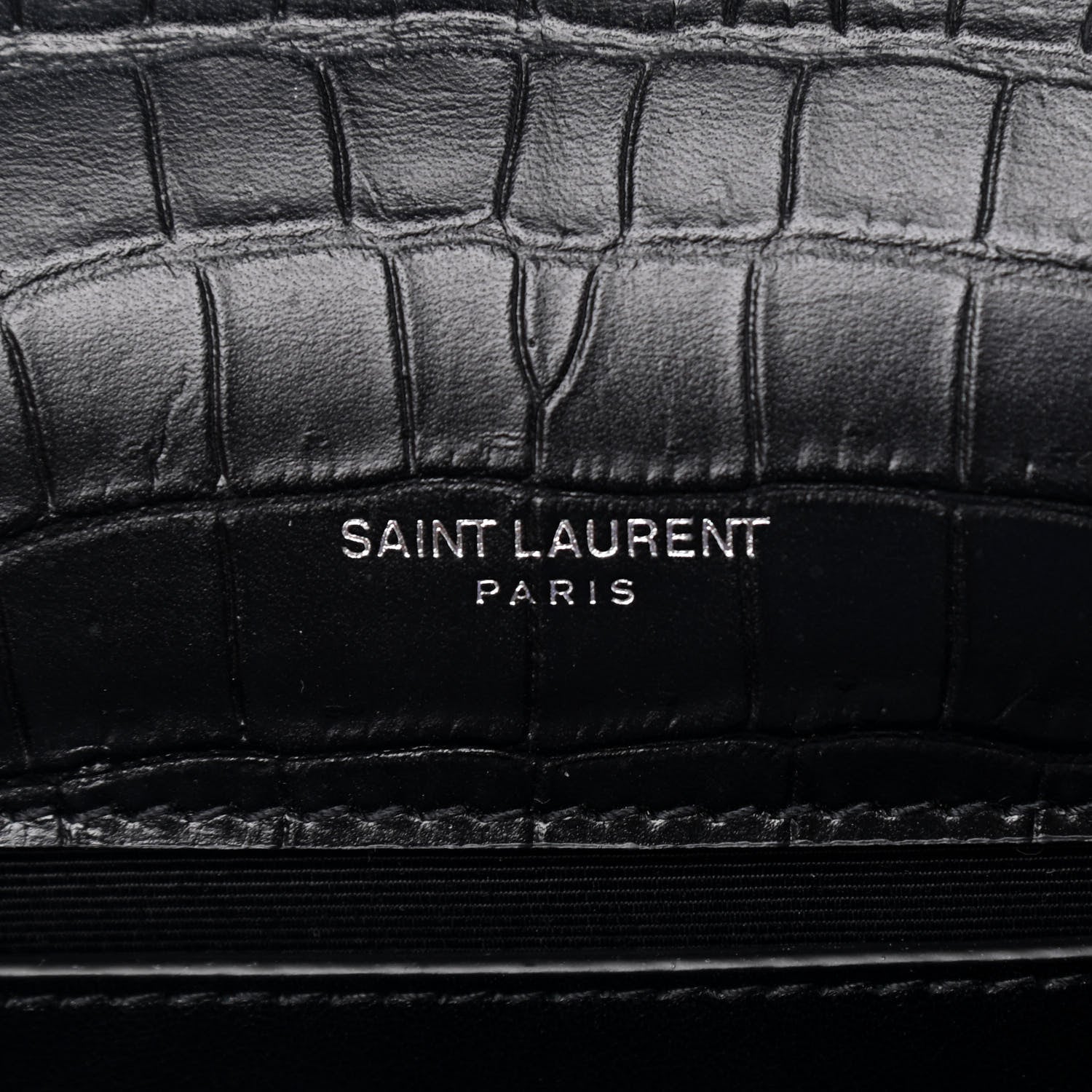 Saint Laurent Calfskin Crocodile Embossed Small Classic Monogram Kate Tassel Satchel Black 6 of 9