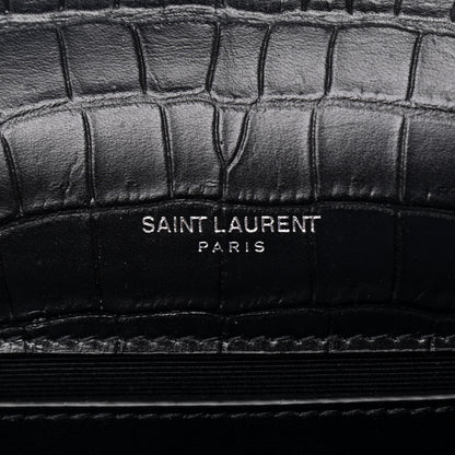 Saint Laurent Calfskin Crocodile Embossed Small Classic Monogram Kate Tassel Satchel Black 6 of 9
