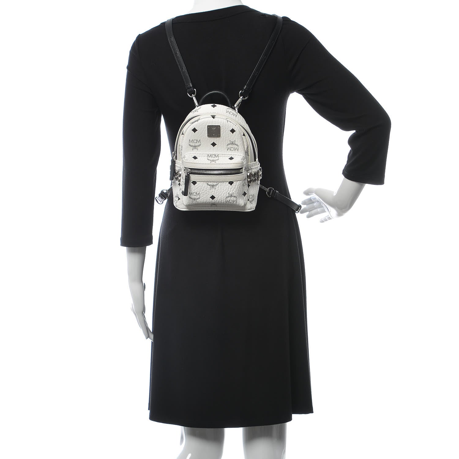 MCM Visetos Studded X-Mini Bebe Boo Backpack White 2 of 14