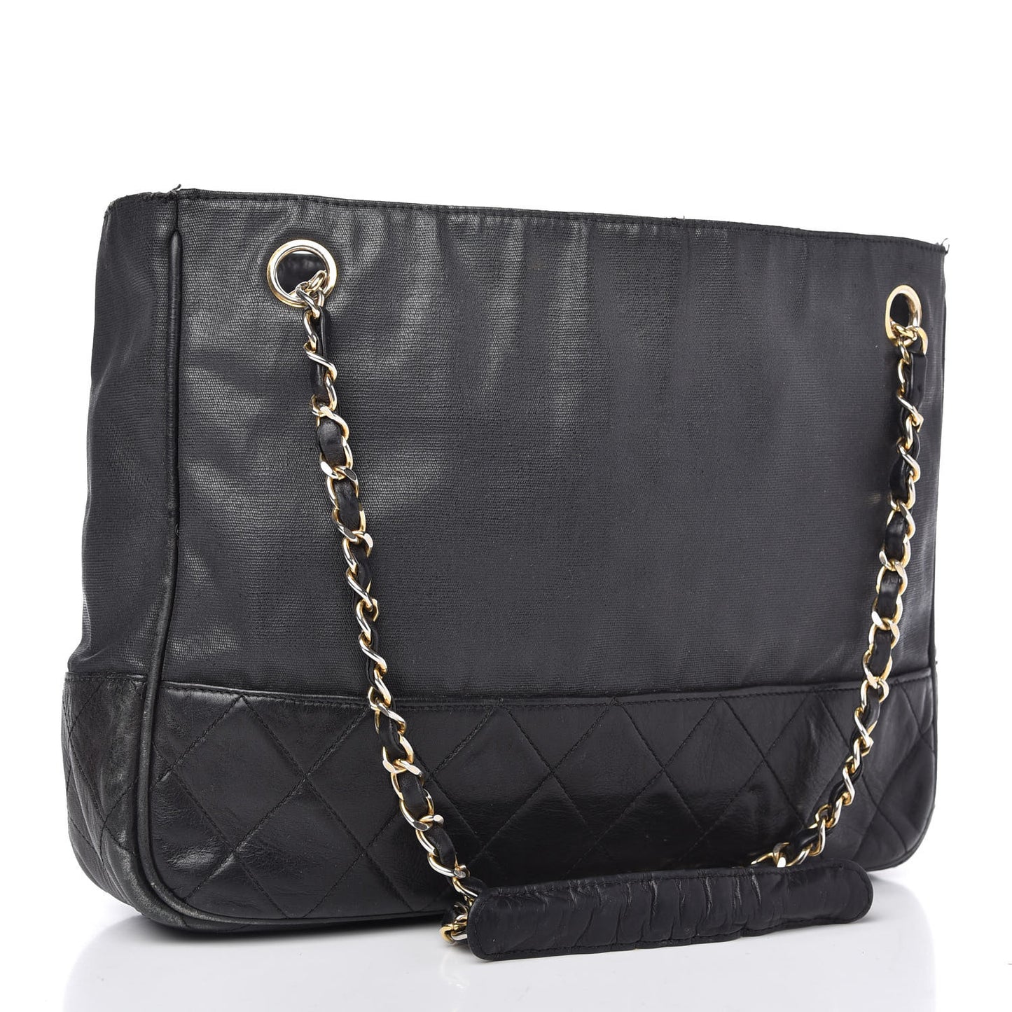Lambskin Coated Canvas Shopping Tote Black