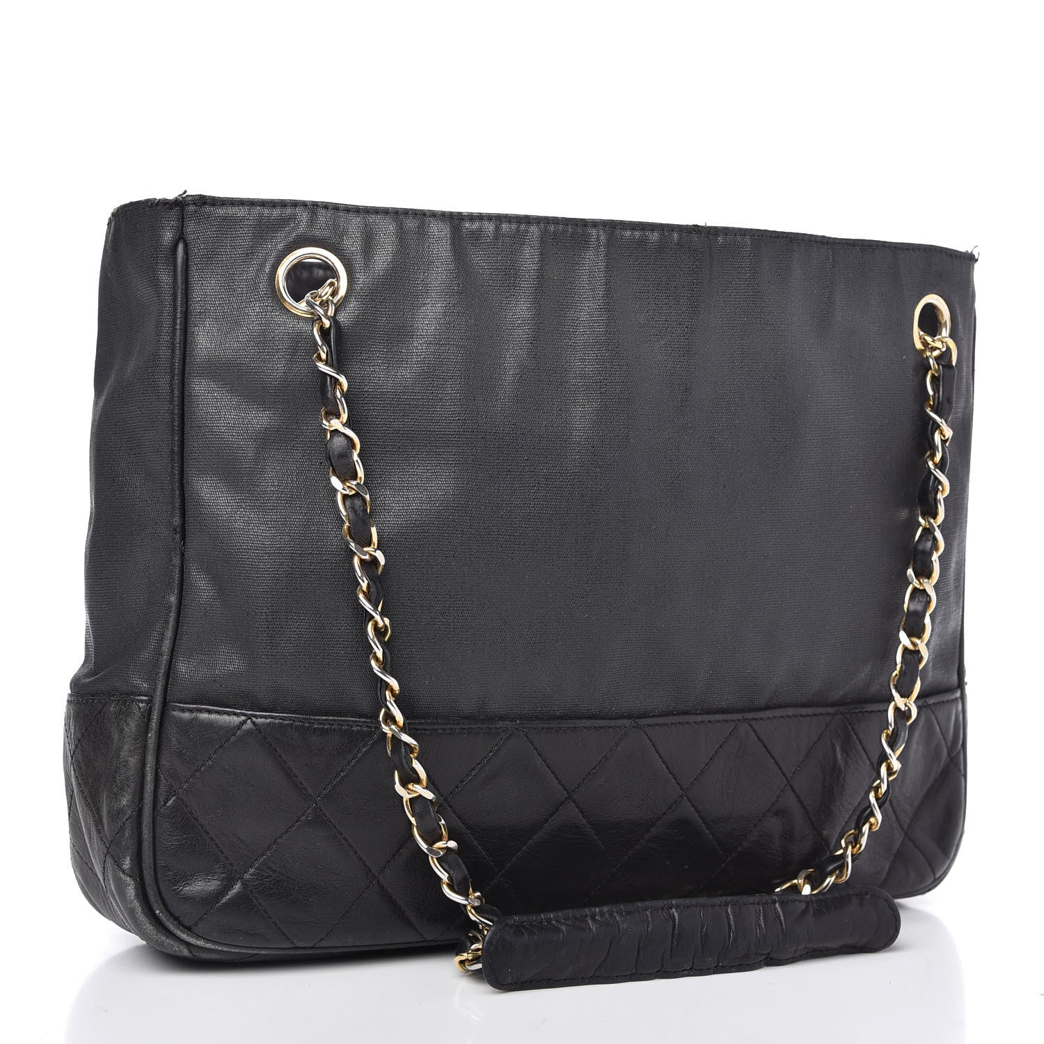 Chanel Lambskin Coated Canvas Shopping Tote Black 3 of 16