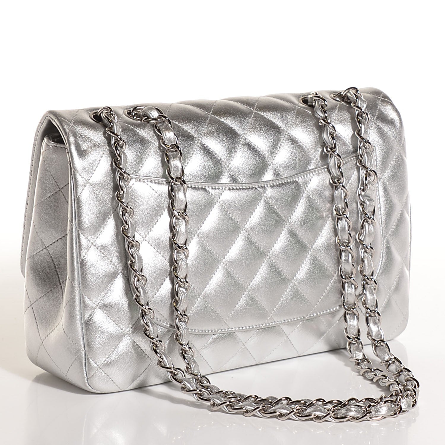 Chanel Metallic Lambskin Quilted Jumbo Single Flap Silver 3 of 8