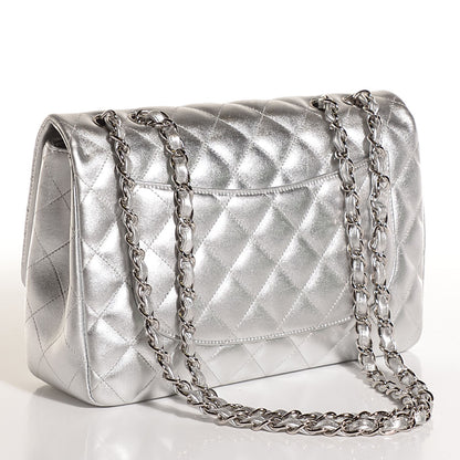 Chanel Metallic Lambskin Quilted Jumbo Single Flap Silver 3 of 8