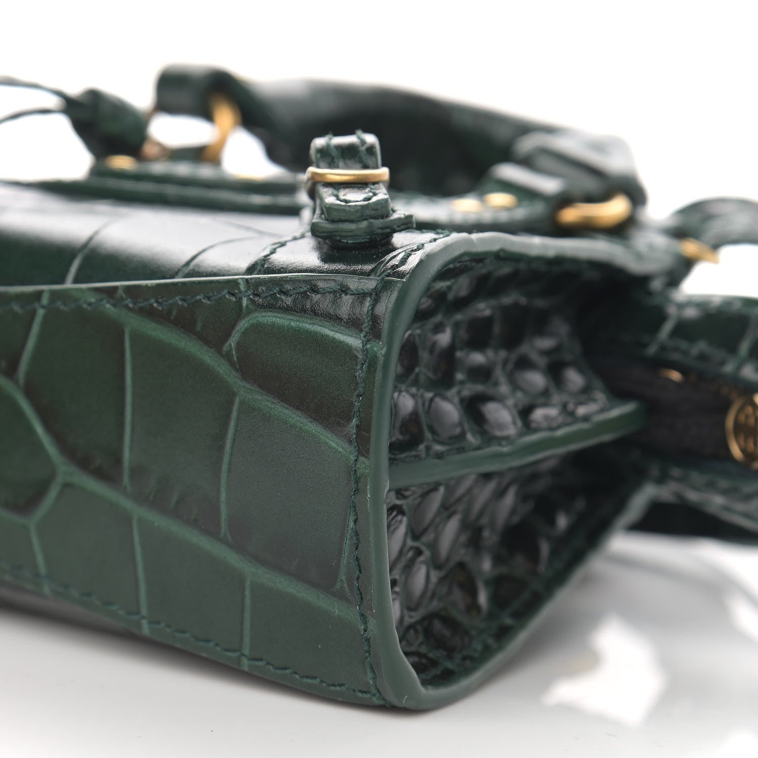 Balenciaga Shiny Supple Calfskin Crocodile Embossed Neo Classic Gold Hardware Super Nano City Crossbody Forest Green 11 of 11