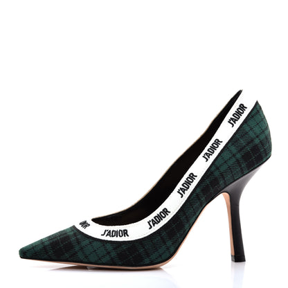 Christian Dior Canvas Ribbon Tartan Print Embroidered J'Adior 100mm Pumps 37 Black Green 1 of 9