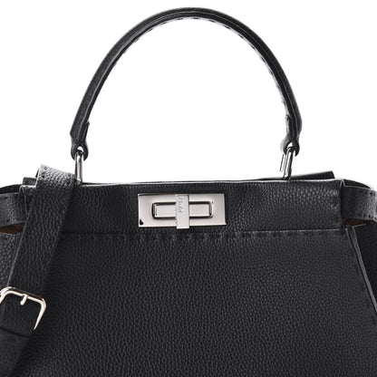 Fendi Cuoio Romano Selleria Bi-Color Medium Peekaboo Iconic Satchel Black Mou 12 of 13