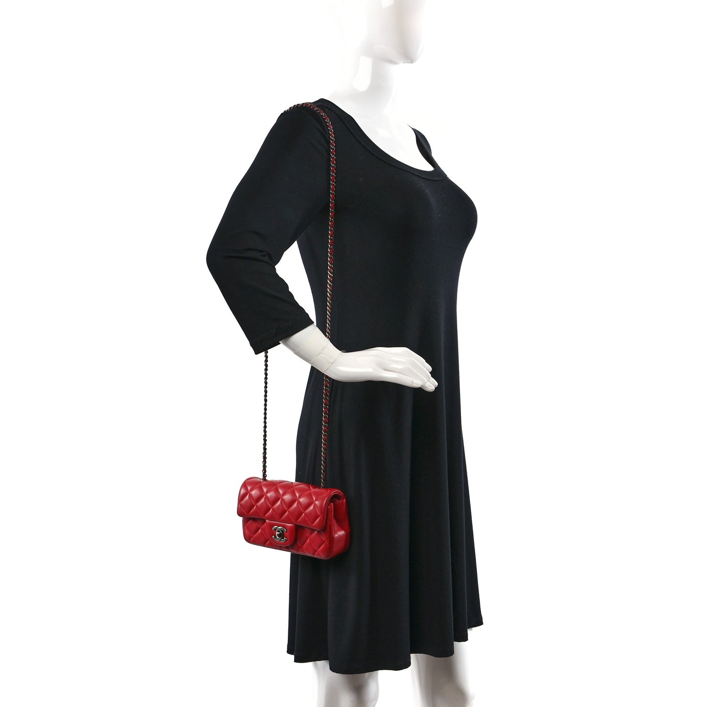 Lambskin Quilted Extra Mini Rectangular Flap Red