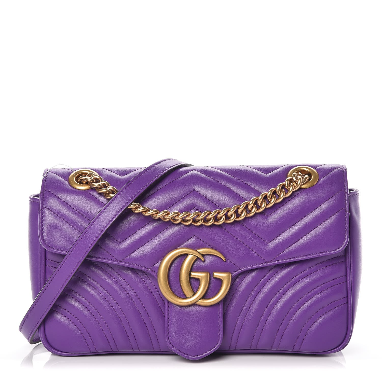 Gucci Calfskin Matelasse Small GG Marmont Shoulder Bag Shine Purple 1 of 9
