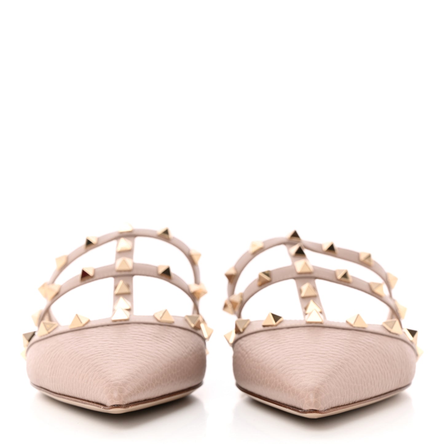 Pebbled Calfskin Rockstud Flat Cage Mules 37.5 Poudre
