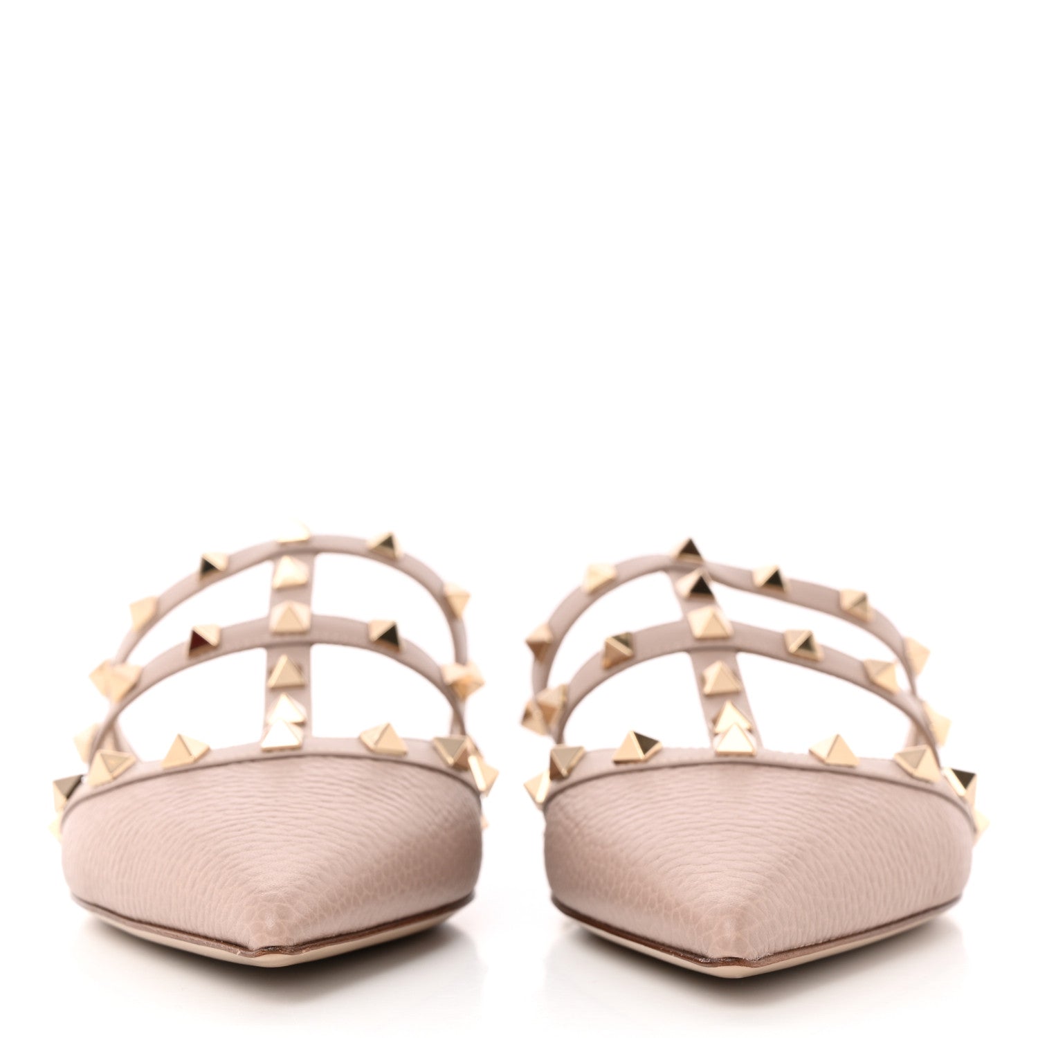 Valentino Garavani Pebbled Calfskin Rockstud Flat Cage Mules 37.5 Poudre 2 of 16