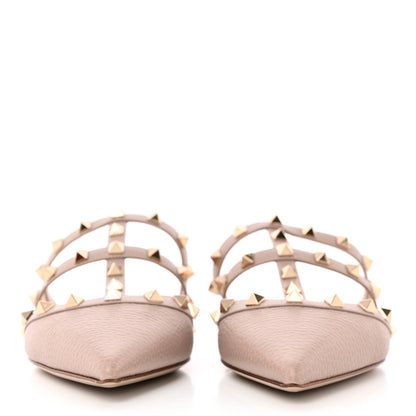 Valentino Garavani Pebbled Calfskin Rockstud Flat Cage Mules 37.5 Poudre 2 of 16