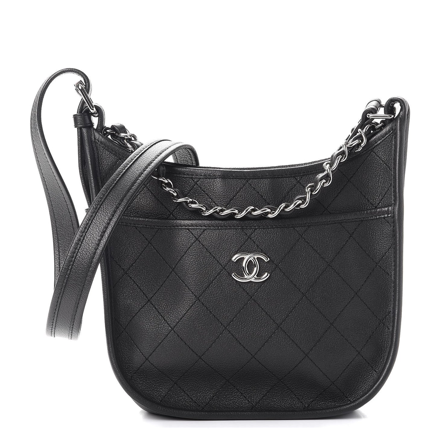 Calfskin Quilted Jungle Stroll Hobo Bag Black