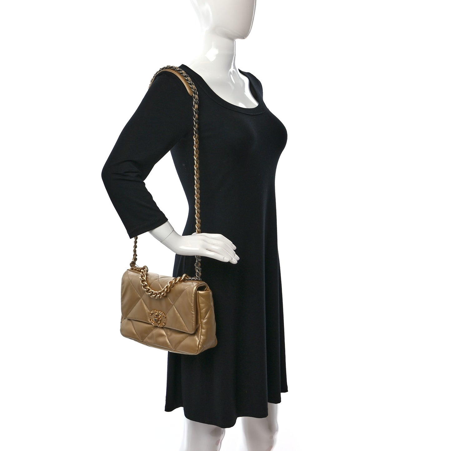 Metallic Goatskin Quilted Medium Chanel 19 Flap Gold