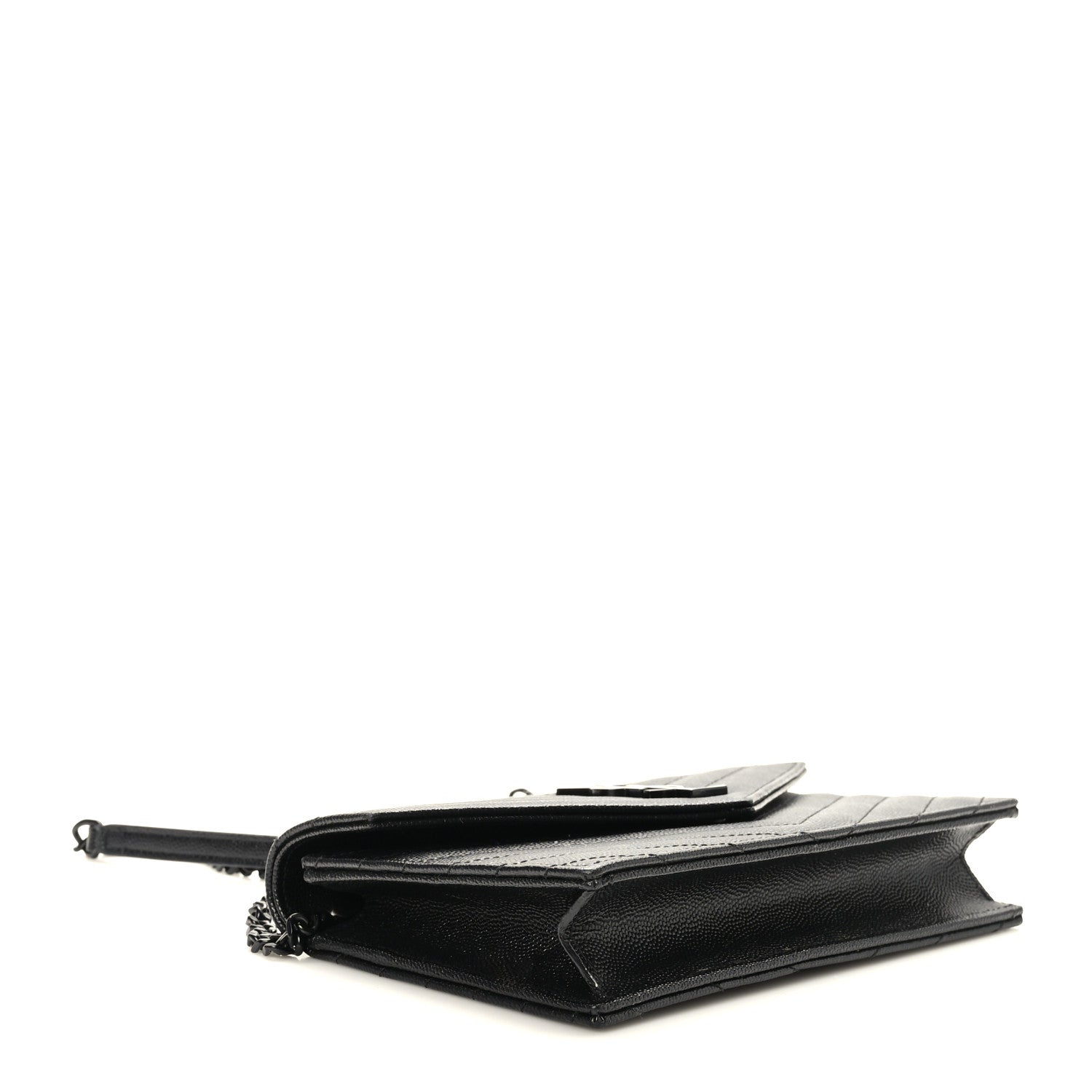 Saint Laurent Grain De Poudre Matelasse Chevron Monogram Monochrome Envelope Chain Wallet Black 4 of 10