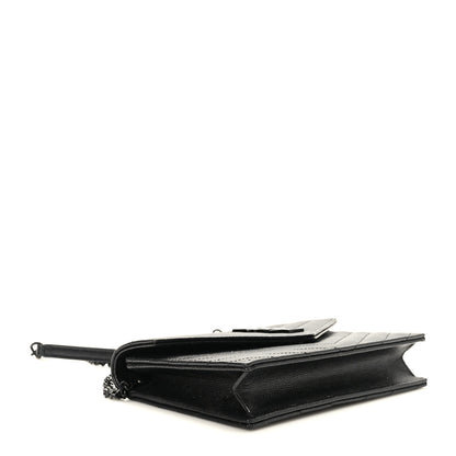 Saint Laurent Grain De Poudre Matelasse Chevron Monogram Monochrome Envelope Chain Wallet Black 4 of 10