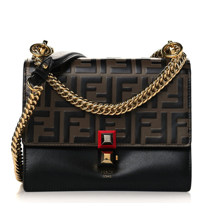 Fendi Vitello Liberty Bi-Color FF 1974 Embossed Small Kan I Shoulder Bag Black Maya 1 of 7