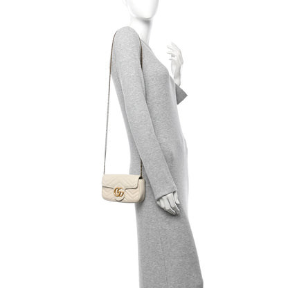 Gucci Calfskin Matelasse Super Mini GG Marmont Shoulder Bag White 2 of 11