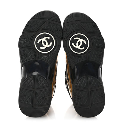 Chanel Satin Lambskin Fabric Tweed CC High Top Sneakers 37.5  Black Gold 6 of 9